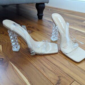 Public Desire Clear Beige Strap Up Ankle Heel (New!)